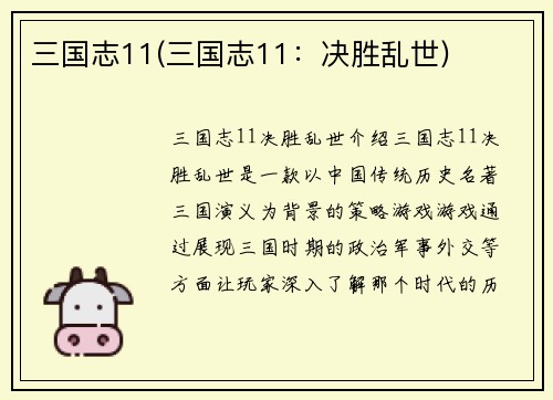 三国志11(三国志11：决胜乱世)