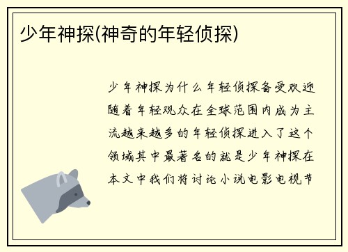 少年神探(神奇的年轻侦探)